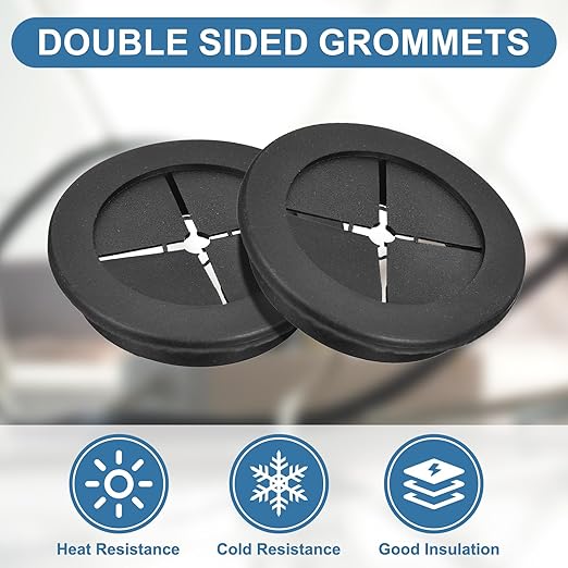 uxcell 2Pcs Cable Cord Grommet, 2"(50mm) Rubber Desk Grommets Wire Pass Through Hole Cover with Marked Cable Ties for Home Office Cable Wire Protection, Black