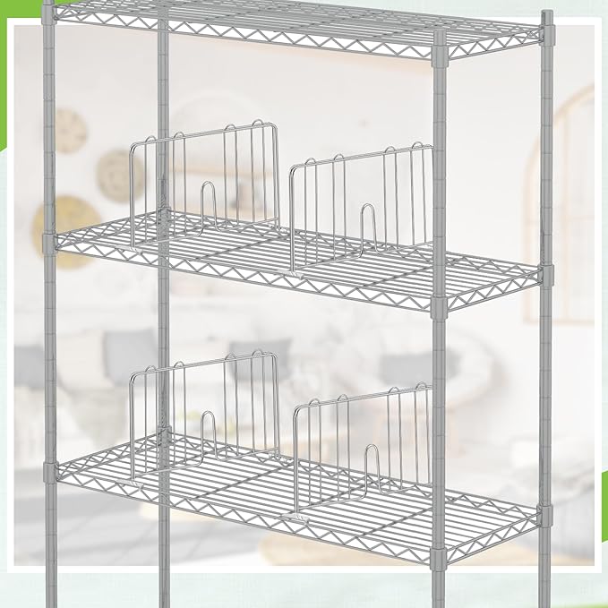 6 Pcs 18" W x 9" H Wire Shelf Divider Chrome Plated Steel Wire Rack Divider for Shelving Metal Accessories for Bathroom Kitchen Office Pantry Room Storage Organization, Silver