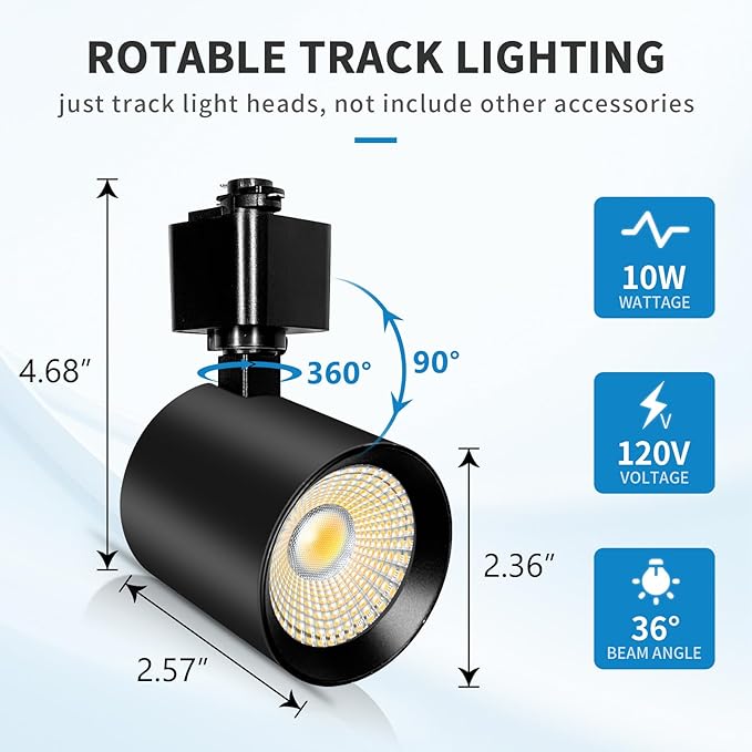 6 Pack 5-Color LED Track Lighting Heads H Type Track Light Heads Dimmable Bright Ceiling Spotlight Fixtures, 2700K-5000K, Flicker Free CRI90+, 36° Beam 10W 800lm, Black