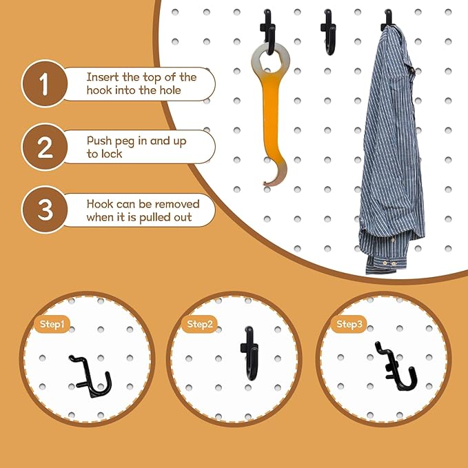 100PCS Pegboard Hooks Plastic Peg Board J Hooks for Hanging Black Pegboard Hooks J Hook Accessories, for 1/4" Pegboards DD017-100