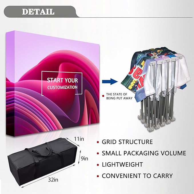 Customize Fabric Display Stand Trade Show Backdrop Portable Aluminum Pop Up Display Banner Backdrop with Collapsible Frame and Banner Set 10×7.5 FT