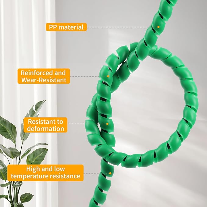 Spiral Cable Wrap, 16.4ft, 33ft Wire Protection Sleeve Cover Cable Organizer Pipe Flexible Spiral Wrap Winding Tube Prevent Cat from Chewing Cables (Green, 8mm (5/16")-33ft)