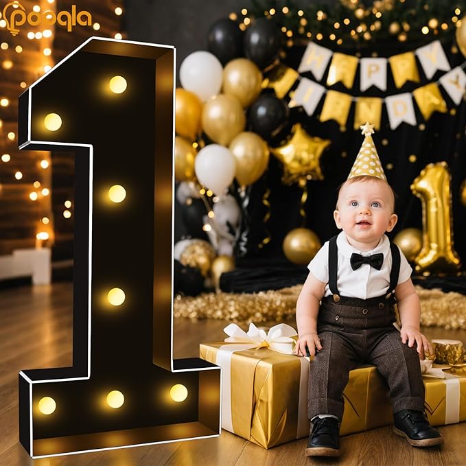 Pooqla 3FT Marquee Light Up Numbers, Black Lighted Party Decor for her him Women Men, Giant Mosaic Light Up Numbers for 6th 16th 60th Birthday Anniversary Decoration, Number 6