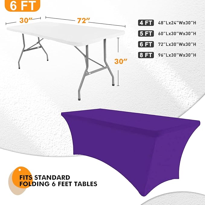 SEPARO 2 Pack 6 Ft Dark Purpe Spandex Table Cover Fitted Rectangular Tablecloth Stretchable Fabric Table Cloth 6 ft Wrinkle-Free for Party Tradeshows Banquet Weddings Cocktail