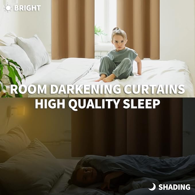 BGment Blackout Curtains for Living Room - Grommet Thermal Insulated Room Darkening Curtains for Bedroom, 2 Panels of 52 x 63 Inch, Khaki
