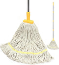 String Wet Mop for Floor Cleaning,Industrial Cotton Mop with Long Handle, Regular Mops for House Kitchen Bathroom Garage Office Hardwood Concrete Tile Floors,Yellow