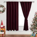 JIUZHEN Blackout Curtains for Bedroom - Thermal Insulated Room Darkening Rod Pocket Curtains for Living Room, Set of 2 Panels with Tiebacks, 52 x 72 Inch Length, Burgundy