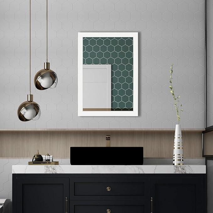 Ruomeng Rectangular Wall Mirror 20" x 28" for Bathroom, Bedroom, Entryway, Living Room, White