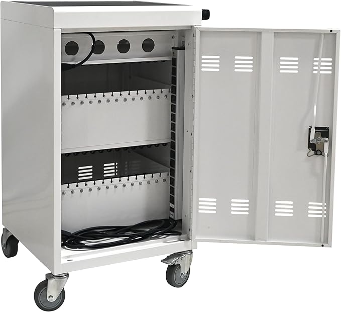 Laptop Charging Cart,32 Devices Tablet Storage Carts for pad Up to 16.3" Screen, Classroom Computer Mobile Charging Station for Pads, Chromebooks,Laptops, Updated Password Lock(32 Bay-White)