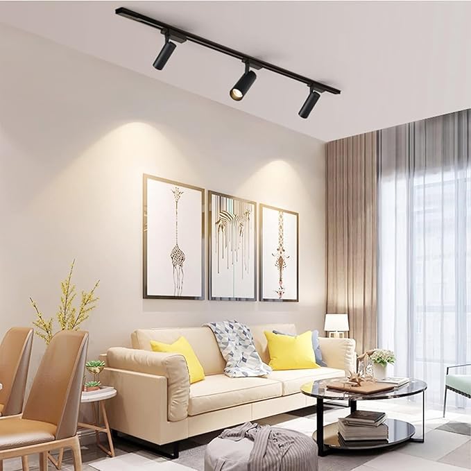 Black LED Track Lighting Heads Kit, 10W 3000K Warm White 6-Lights Dimmable GU10 Track Lights, Indoor Ceiling Spotlight Fixture with 6.56FT(3.28 * 2) H Type Track Light Rails, Replaceable GU10 Bulb