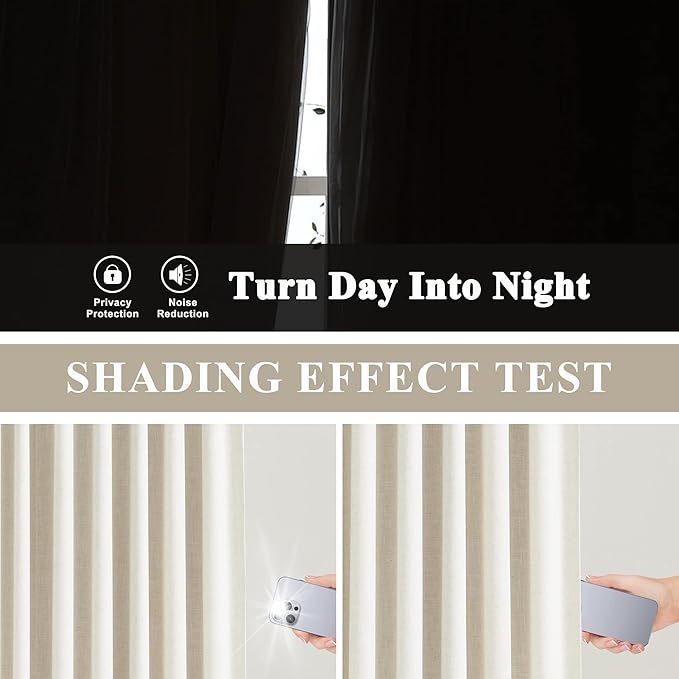 Vision Home Natural Pinch Pleated Full Blackout Curtains Linen Blended Room Darkening Window Curtains 120 inch for Living Room Bedroom Thermal Insulated Pinch Pleat Drapes with Hooks 60" Wx120 Lx1
