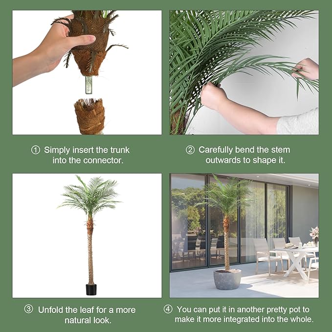 Artificial Phoenix Palm Tree 7ft Tall 2 Set – Fake Large Tropical Tree with 15 Adjustable Leaves, Outdoor Indoor Faux Sago Palm Plant for Living Room Patio Poolside Yard Decor (2, 7ft)