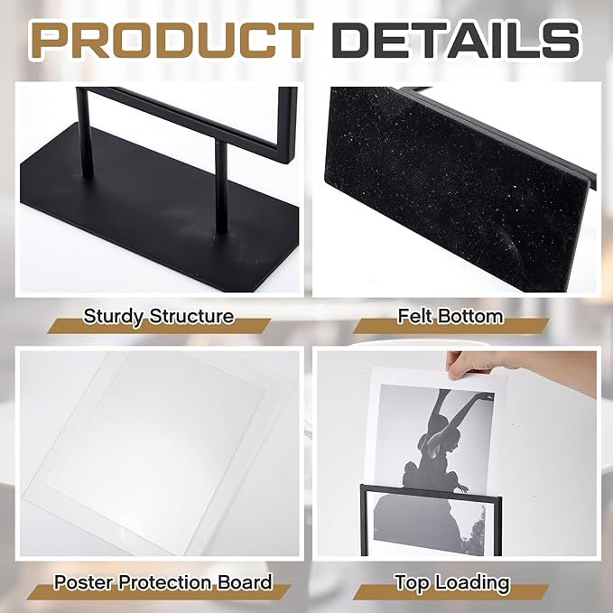 Zhengmy Tabletop Sign Holder with Flat Base Double Sided Countertop Sign Holder Desktop Display Stand Metal Poster Display Stand for Office Store Restaurant Hotels, Black (11" X 14",Vertical,1 Pcs)
