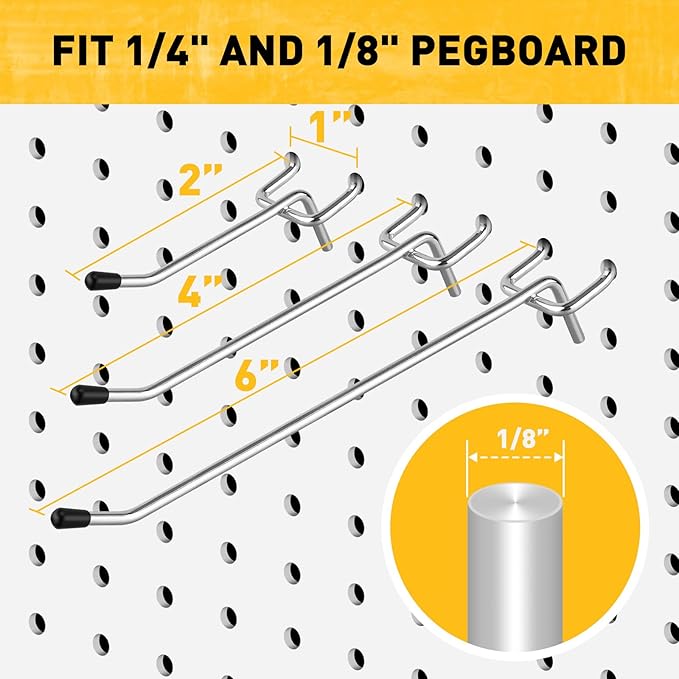 ELEAD 66-Piece 2/4/6 Inch Pegboard Hooks, Heavy Duty Peg Board Organizer Accessories, Peg Board Tool Hangers Fit for 1/4" and 1/8" Pegboard Hanging Tools Garage, Workshop, and Craft Storage