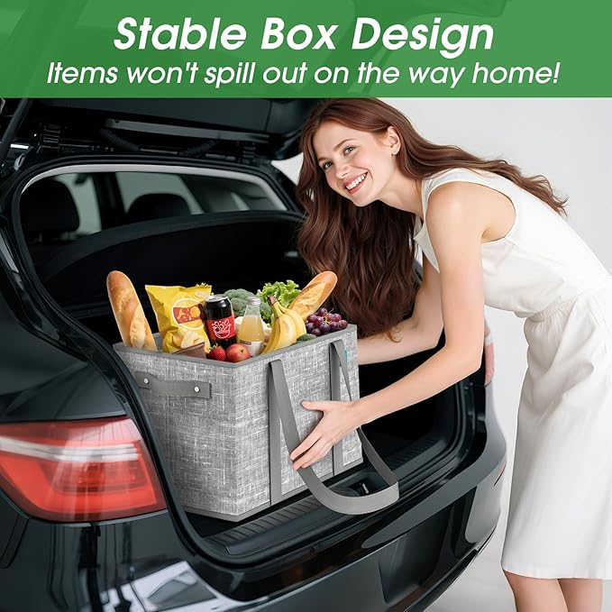 Fab totes Reusable Grocery Bags, Large Foldable Shopping Tote Bags with Reinforced Handles & Hard Bottom,Water Resistant Grocery Bags for kitchen,Picnic,8 Pack, Grey