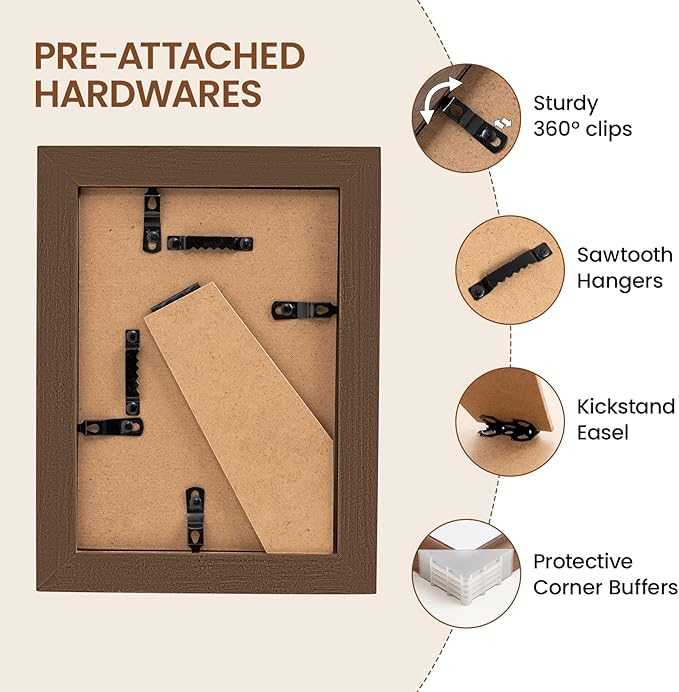 Natural Walnut 5x7 Picture Frames Mat to 4x6 Picture Display Set of 3,Original Wood Handcrafted 5x7 Wooden Photo Frame with Tempered Glass Graduation Family Wedding Pictures Tabletop & Wall Decor