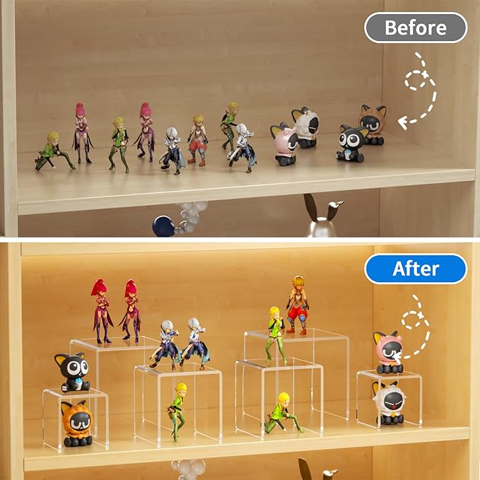 NIUBEE 2Set Acrylic Risers Display for Funko POP Figures,Clear Cake Stands for Candy Dessert Table Decorations-5"x6"x7"