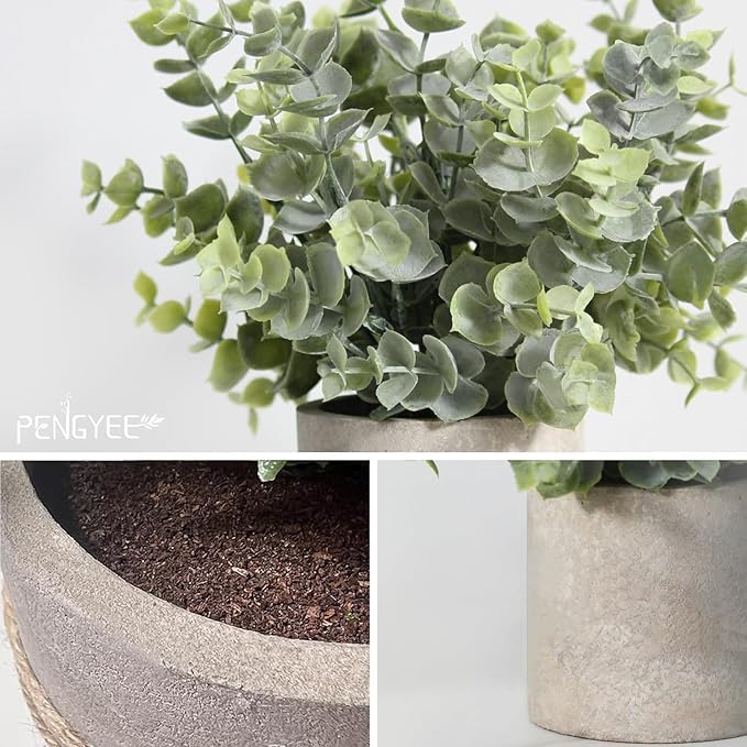 3 Pack Small Fake Plants, 11.42 Inch Artificial Agave Plants in Pots, Faux Eucalyptus Plants Indoor for Home Room Office Bathroom Bedroom Kitchen Farmhouse Shelf Greenery Decor