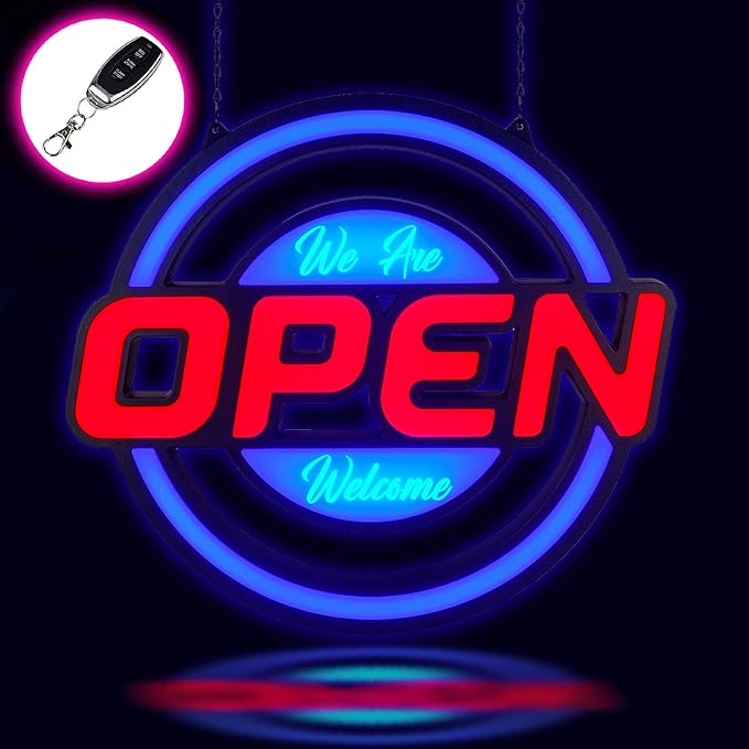 GreenCube 21"x19" Open Sign - Ultra Bright Jumbo LED Neon Large Open Sign - Remote Controlled - Get Your Business Seen Day or Night