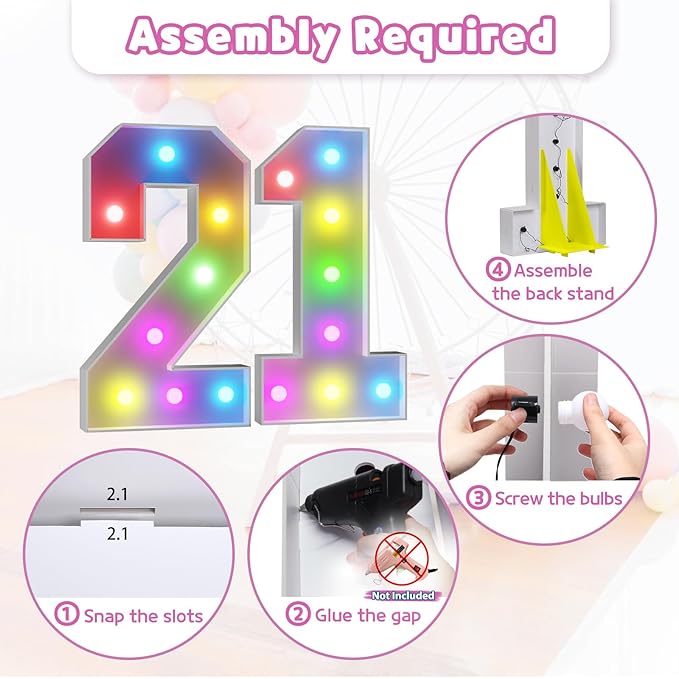 Marquee Numbers 21st Birthday Decoration: Colorful 3FT Large Light Up 21 Year Old Birthday Decorations Anniversary Backdrop Cardboard Sign 18 Colors Number 21 Mosaic Balloon Frame