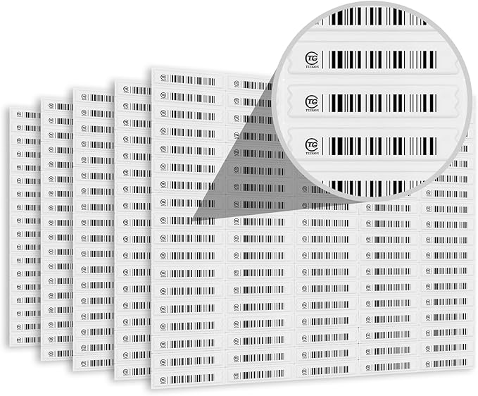 108 Pieces of 58 kHz Acousto-Magnetic (AM) Security Tag Labels, Compatible with 58 kHz EAS Systems. Features Simulated Barcodes