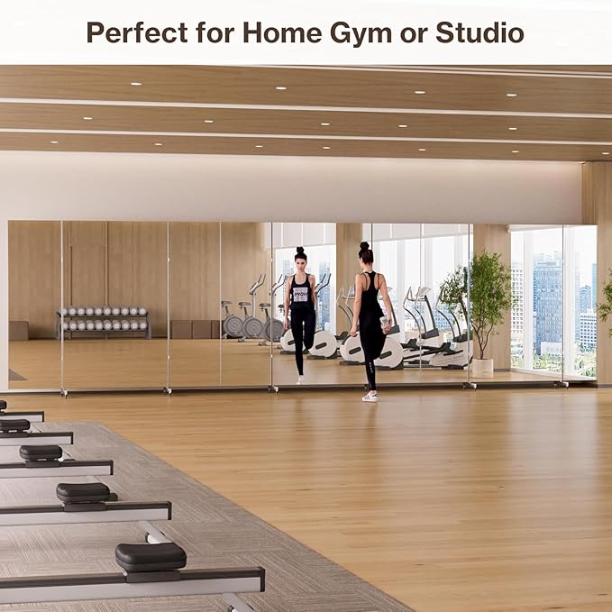 brisafe Full Length Stand Up Mirror on Wheels,75''L×95''W,Large Tri-Fold Floor Mirror with Stand,Movable 3-Way Full Length Standing Mirror for Gym, Dance Studio, Fitness Room, and Home (Black)