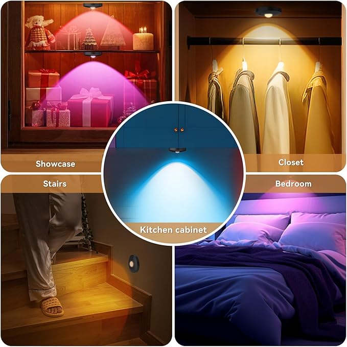 Rechargeable Puck Lights with Remote, 3 Pack Magnetic Under Cabinet Lighting, 1500mAh Battery Operated LED Tap Lights with Dimmer & Timmer for Kitchen, Closet, Shelf - 3 Color Temps & 12 RGB, Black