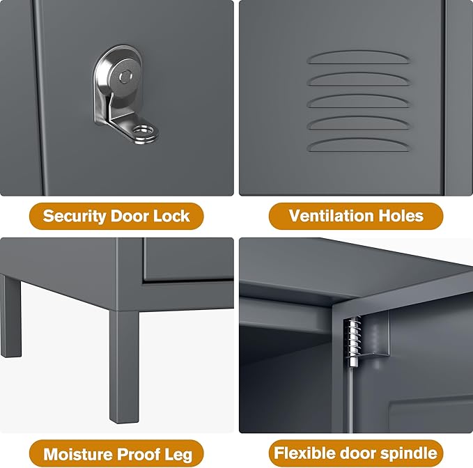 Aobabo 18 Doors Metal Locker for Employees,Metal Storage Locker Cabinet with Lock and Leg, for Office Garage School Home Industrial, Assembly Required, Dark Grey
