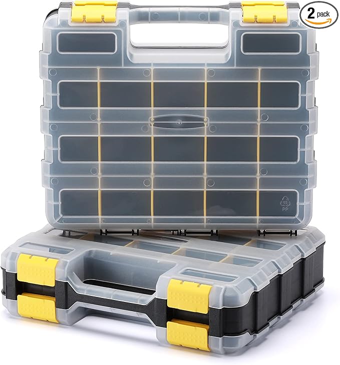 Mayouko Double Side Tools Organizer, Customizable Removable Plastic Dividers, Hardware Box Storage, Excellent for Screws,Nuts,Small Parts, 34-Compartment,2 PCS Set