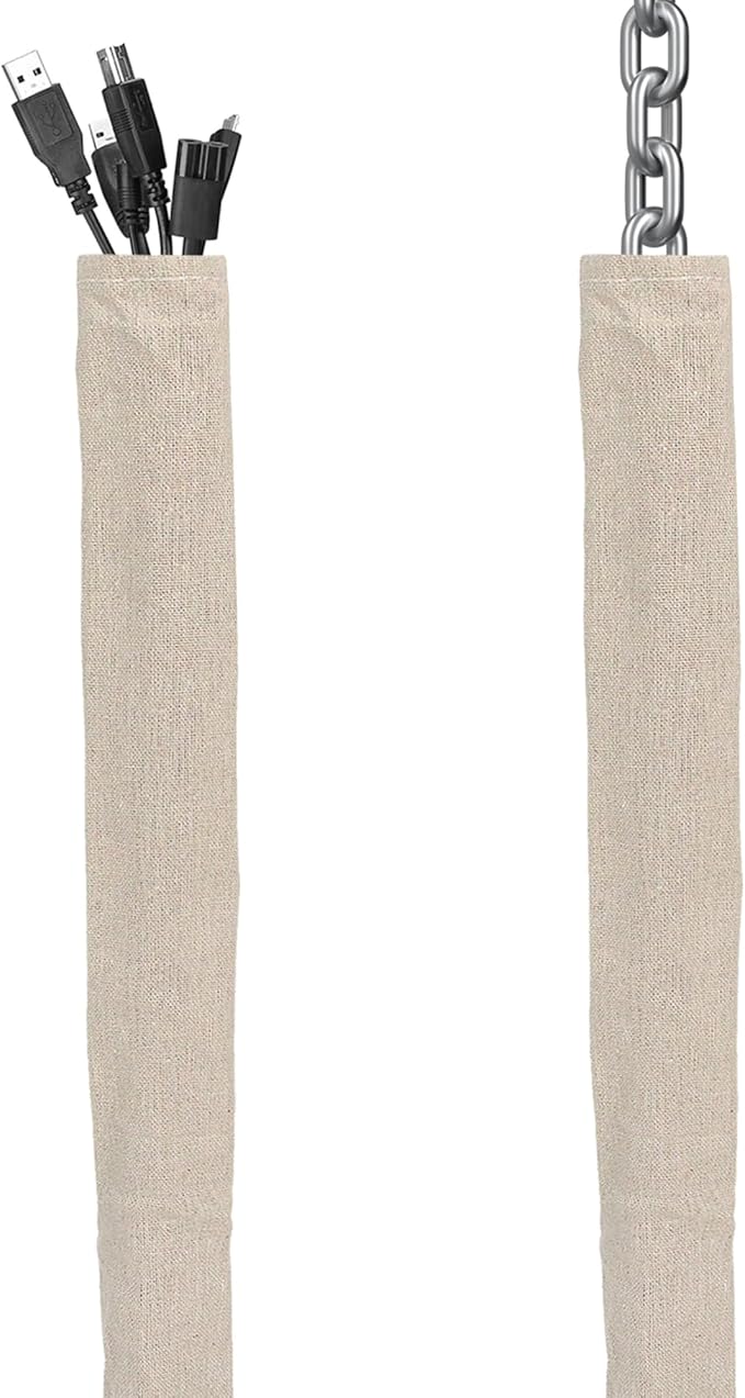 Fabric Cord Cover, 2 Pcs 6 Feet Chain Cable Sleeve, Chandelier Lighting Wire Cord Cover for Lamps Light Fixtures Lighting Wires Cable Management, Flattening Effect