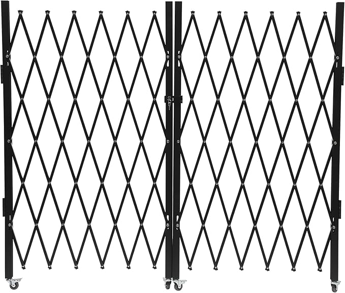 Double Folding Security Gate 5.25' H x 9.84' W Iron Accordion Security Gate Flexible Expanding Security Gate 360° Rolling Barricade Scissor Door with Padlock for Entry Security, Garage, Warehouse