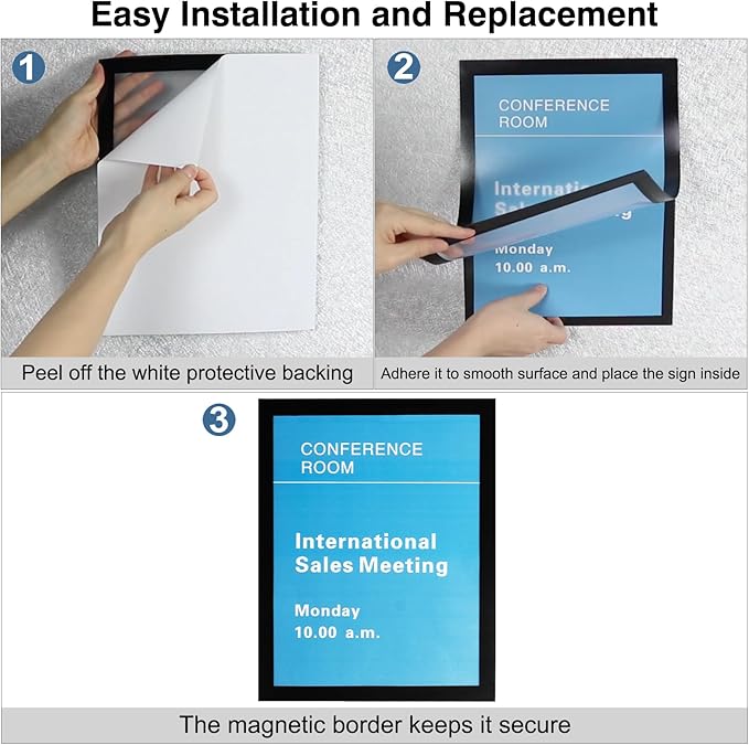 Window Sign Holder - Plastic Picture Frames 8.5x11'' - Double Sided and Adhesive for Wall/Door/Refrigerator/Cupboard Display Frame,Black,Pack of 2