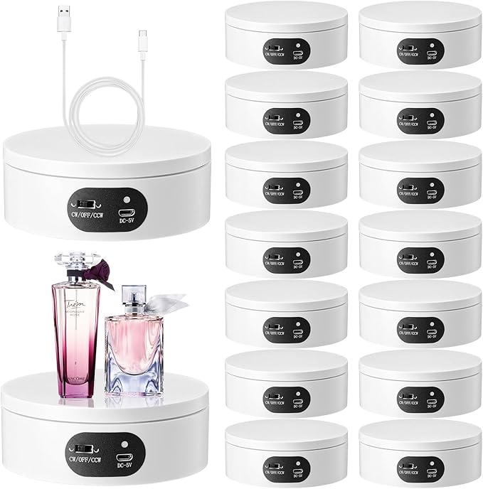 Hoteam Turner Cup Rotating Display Stand for Epoxy Glitter Tumbler Display Turner 360 Degree Tumbler Spinner Automatic Spinning Rotating Platform Mute Photography Turntable (White,16 Pcs)
