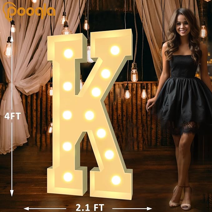 Pooqla 4 FT Marquee Light Up Letters, Cool White and Warm White Marquee Letter 4 Feet Tall, Giant LED Sign Big Mosaic Letter K for Balloons Birthday Party Anniversary Wedding Decorations