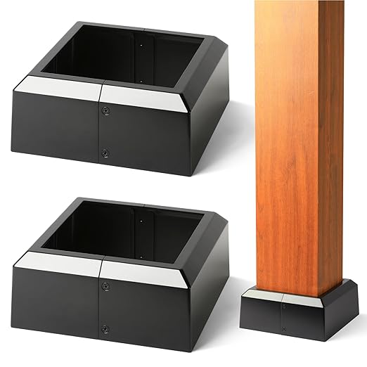 8"x8" (Actual: 7.5"x7.5") Deck Post Base Cover Split, Aluminum Post Base Trim Skirt Decorative Black 2Pack