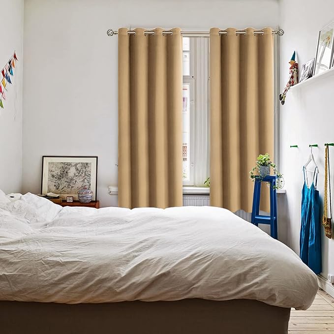 BGment Blackout Curtains for Living Room - Grommet Thermal Insulated Room Darkening Curtains for Bedroom, 2 Panels of 52 x 63 Inch, Khaki