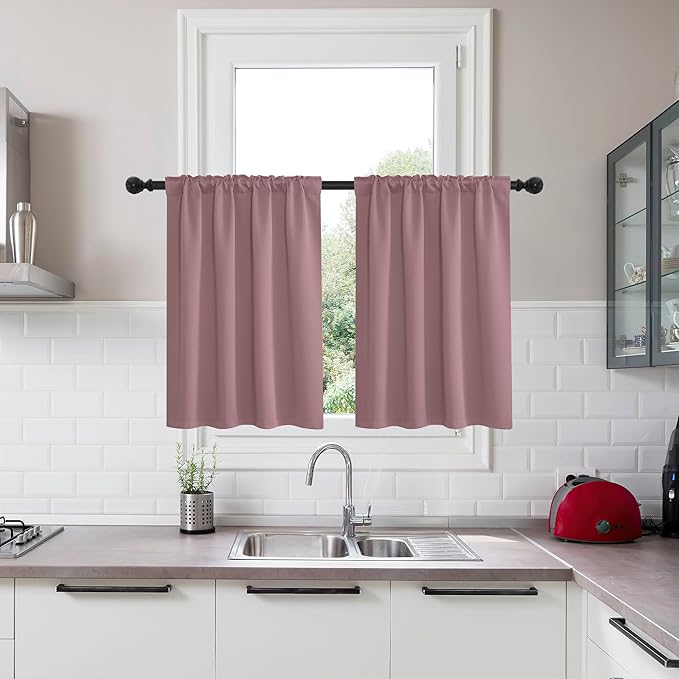 KGORGE Short Curtains 36 inch Curtains 2 Panel Sets for Small Window, Back Tab Rod Pocket Privacy Thermal Insulation Short Half Window Tiers for Bathroom Basement, W34 x L36, Dusty Rose