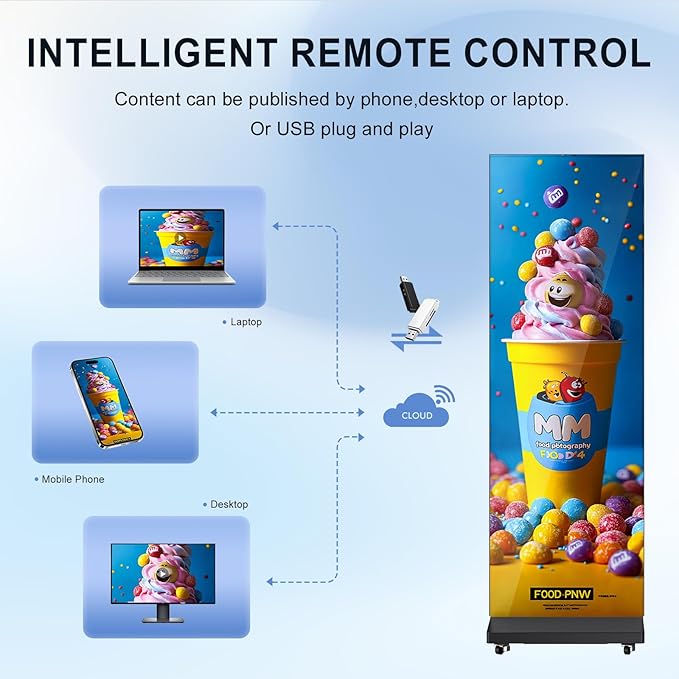 Indoor LED Digital Signage Display with P1.86, LED Poster Screen Frameless Splicing, Advertising Display USB Plug-and-Play & Remote Control for Giant Commercial Events & Rentals (Black, Single)