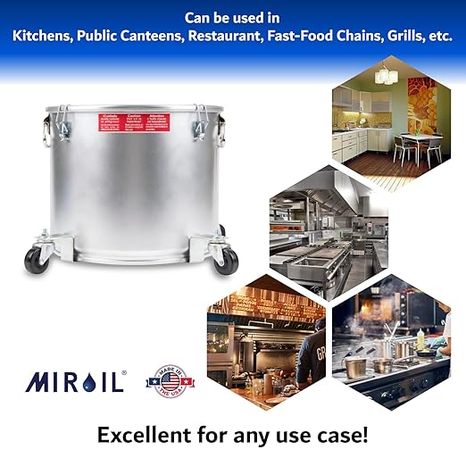 MirOil Oil Disposal Caddy with Caster Wheels (5 Gallon) – Heavy-Duty Steel Filter Pot and Lid Lockfor Commercial Kitchen 35 LB Disposal Storage - Grease Container for Kitchen - Model #40LC