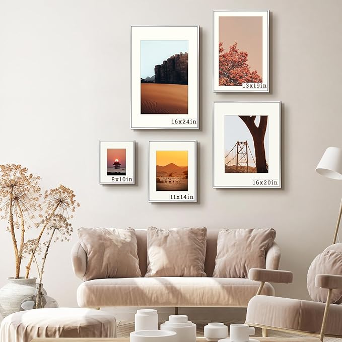 Frametory, 16x24 Metal Picture Frame with Mat for 12x18 Picture & Real Glass, Aluminum Photo Frame Collection (Silver, 1 Pack)