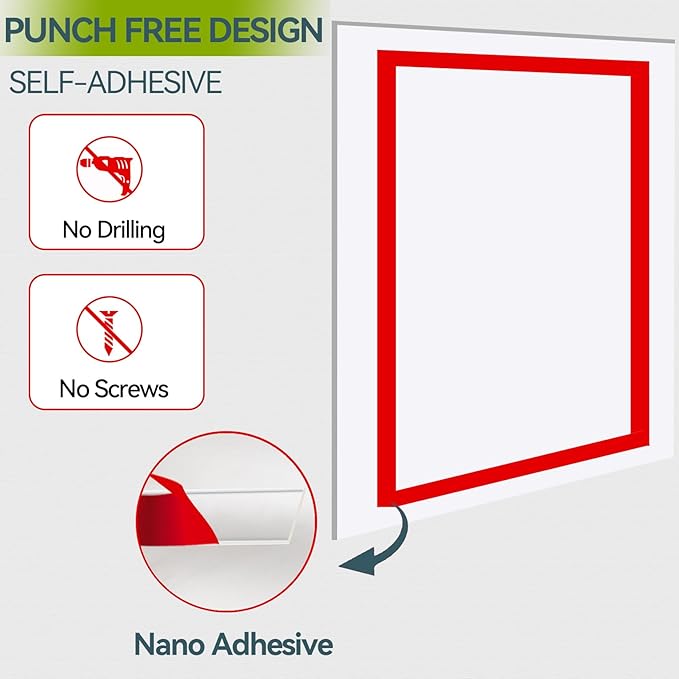 8.5" x 11" Acrylic Sign Holder Wall Mount, Self Adhesive Wall Sign Holder,Clear Plexiglass Sign Holder Window/Door Sign Holder,No Drilling,Silver 6 pack