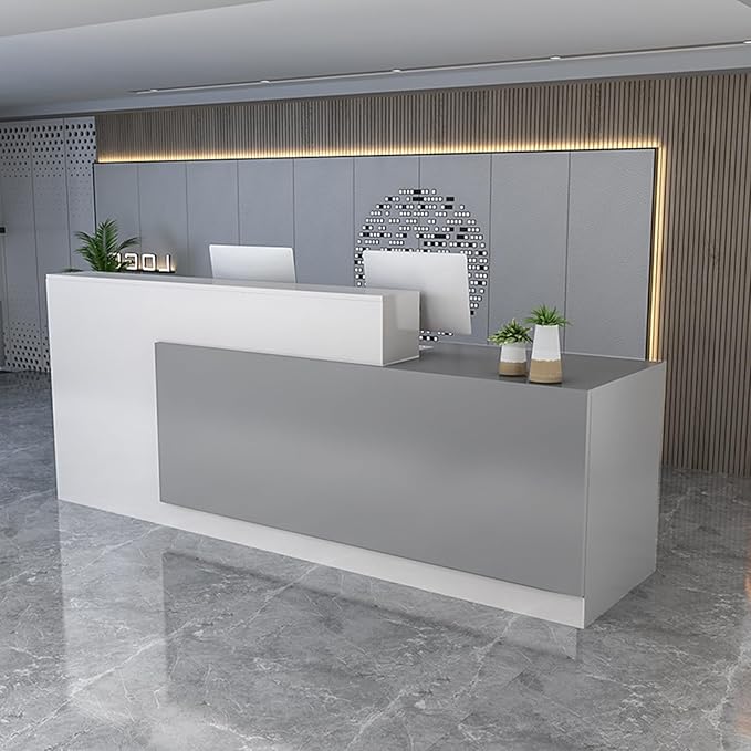 Reception Counter Desk With Lockable Drawers, Modern Retail Front Desk, Home Office Wooden Computer Table for Checkout, Beauty Salon, Lobby