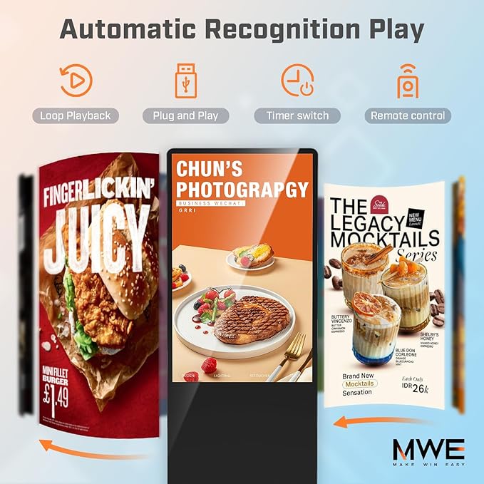 MWE 55 Inch 4K Touchscreen Kiosk, Indoor Floor Standing Digital Signage Displays, Advertising Display LCD Totem, Interactive Display Poster Android System with Auto Media Player