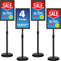 4 Pack Sign Holder Stands - 11 x17 inch Standing Sign Stand, Adjustable Poster Sign Holder Pedestal Floor Sign Stand, Aluminum Snap Open Frame for Vertical & Horizontal View Sign Stand, Black