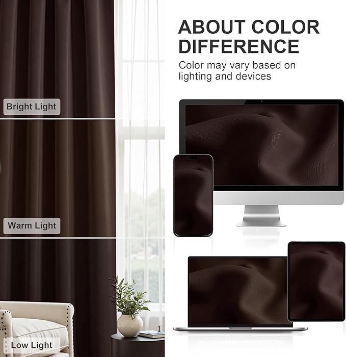 PONY DANCE Blackout Curtain Panels - Light Block Thermal Insulated Curtains with Rod Pocket Home Decoration Energy Saving for Bedroom Living Room, 42 x 72 inches, Chocolate Brown, 2 Panels