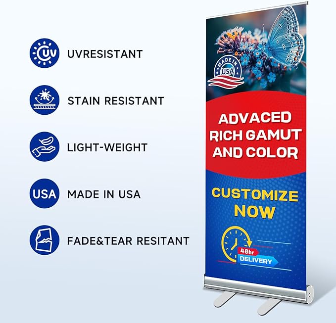 Custom Retractable Banner with Aluminum Stand, Personalized Pop up Banners and Full Color Design with Portable Travel Case for Events, Trade Shows, Advertising, Business, Photo (33"x81")
