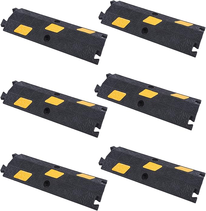 OrangeStar 6 Pack 17" Cable Protector Cover Ramps, 1-Channel Floor Protective Wire Cord Ramp, Heavy Duty Driveway Speed Bump