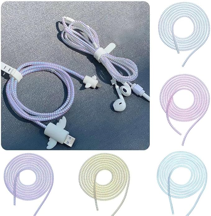 4Pcs Spiral Cable Protector,Chargers Data Cable Protect Sleeve,Headphone Cable Saver for Phone Earphone USB Data Cableor for Prevent Pets from Biting The Cable Sleeves Cord Management (Laser Pink)