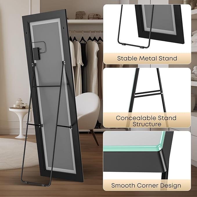Kosmonia 71x28 Frameless Full Length Mirror, Dimmable 3 Color LED Light w/Memory Function, Distortion Free, HD Reflection & Anti Desilvering, Tempered Glass & Shatter Proof Film Doubling Safety