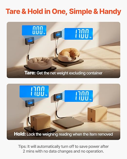 VEVOR Digital Postal Scale, 0.35 oz/3.5 oz Dual Accuracy, 440 lbs Commercial Weight Scale with Hold/Tare Function & LCD Display, Fit for Packages, Postage, Luggage, Battery & Charging Cable Included